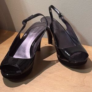 Nine West Black Patent Slingback Heels